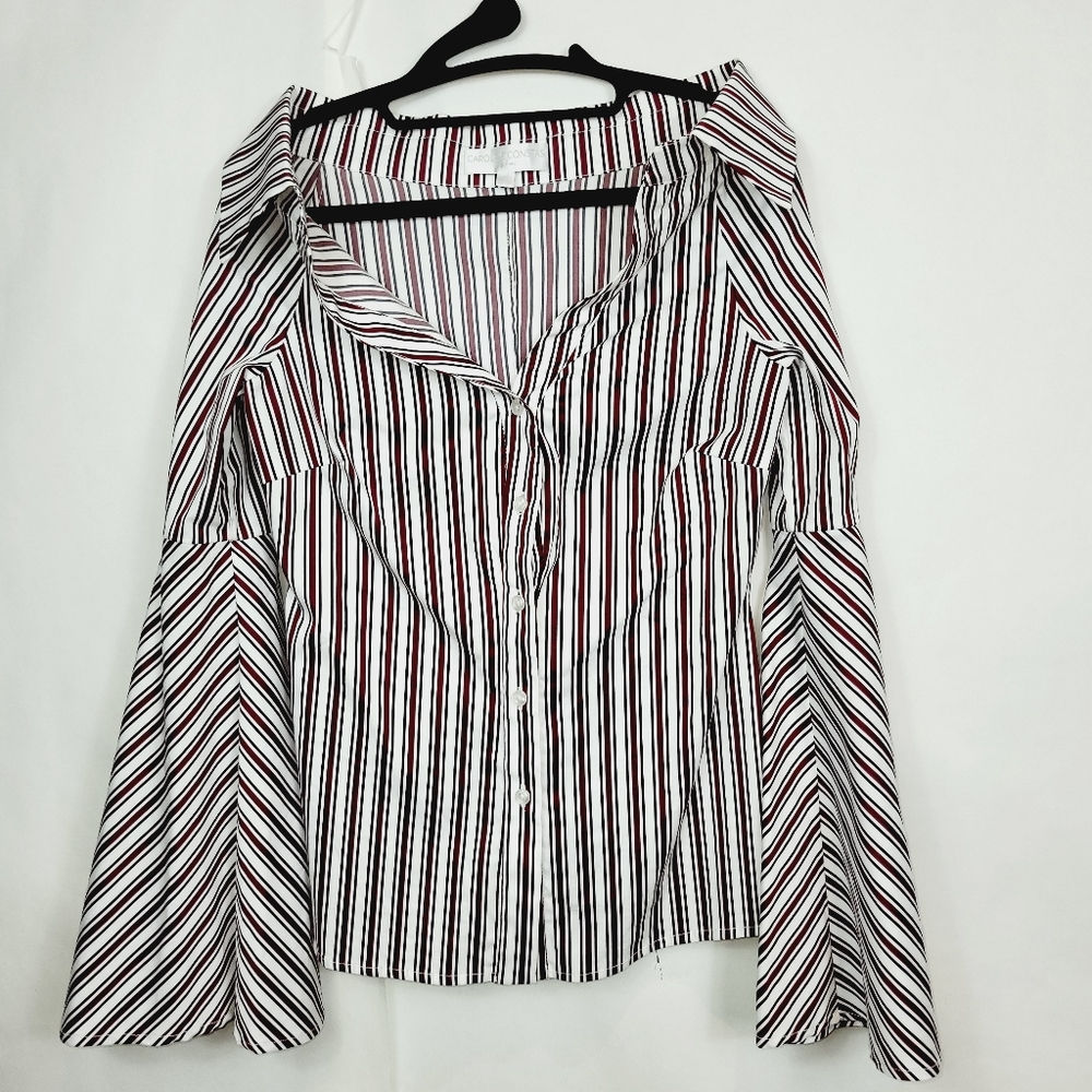 Caroline Constas stripe off the shoulder blouse - Picture 2 of 7